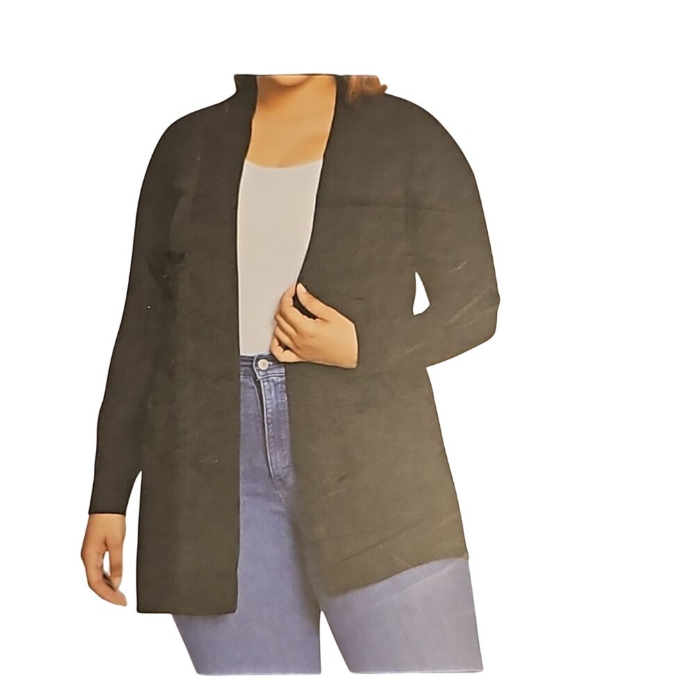 Gloria Vanderbilt Black Open Front Cardigan Relaxed Fit Patch Pockets Size Large